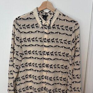 Club Monaco Horse Themed 100% Silk Button Down Shirt Sz M